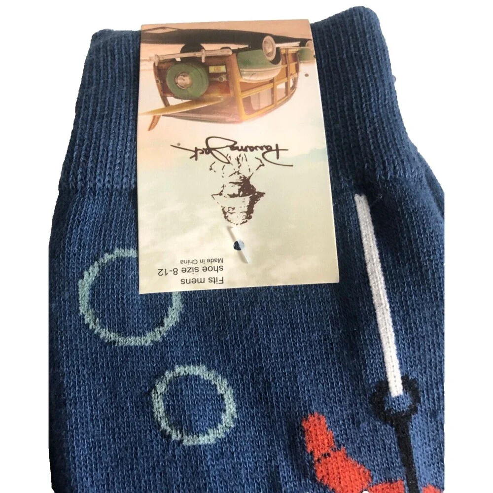 Panama Jack Big Mouth Bass Mens Socks Blue Fishing Summer 2 pair Shoe Size 8 -12